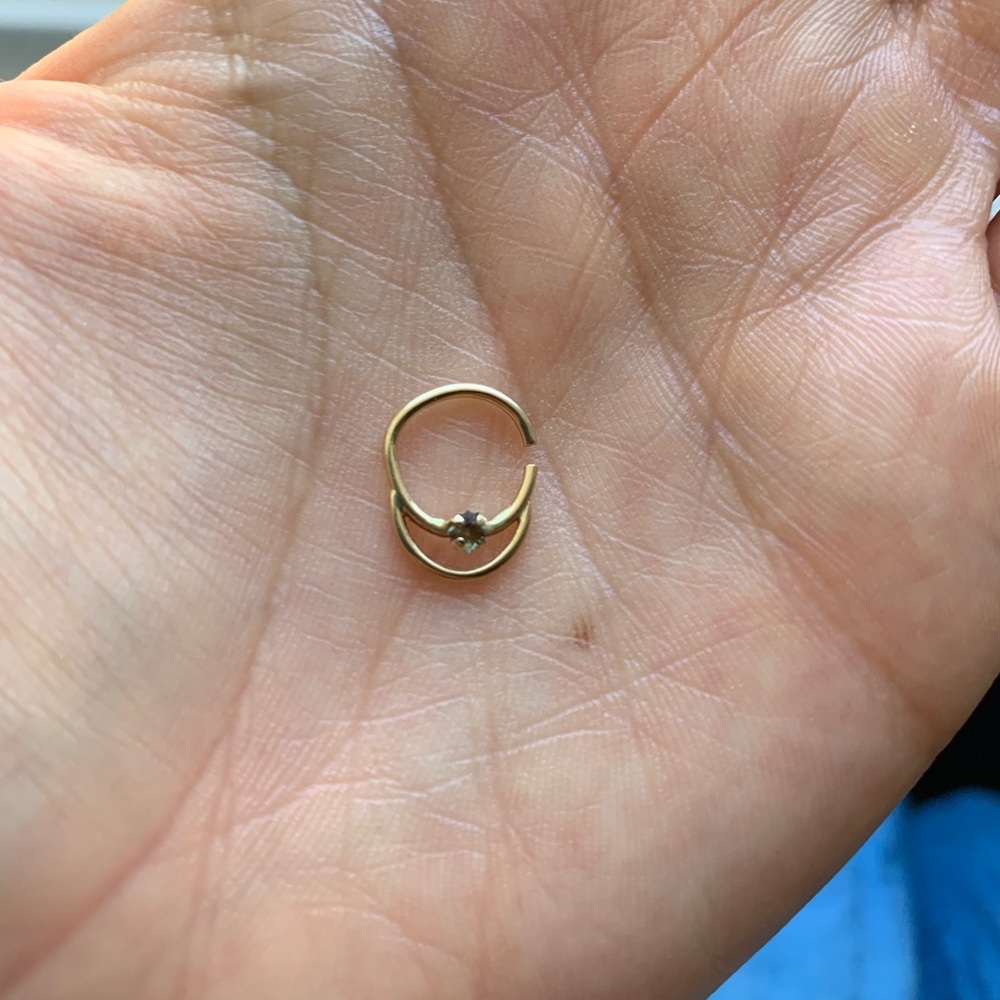 14k gold septum ring with topaz precious gem